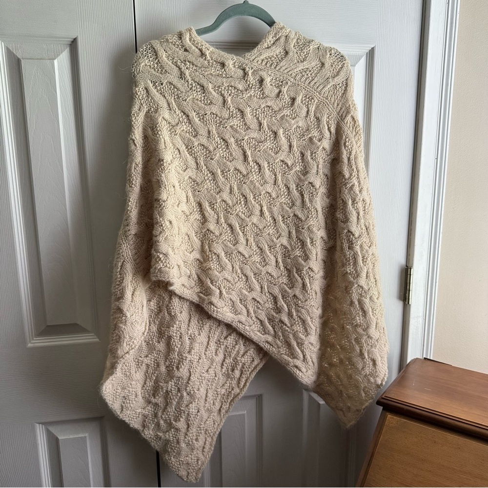 cerretelli firenze oatmeal cream sweater knitted shawl part wool poncho